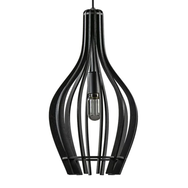 kleine_hanglamp_kegel_hou_0.webp Online Straluma Kleine hanglamp kegel houten lamellen zwart
