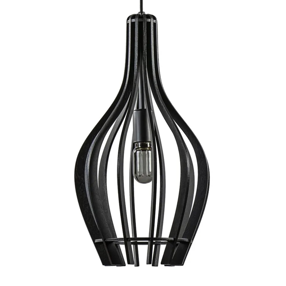 kleine_hanglamp_kegel_hou_0.webp Online Straluma Kleine hanglamp kegel houten lamellen zwart