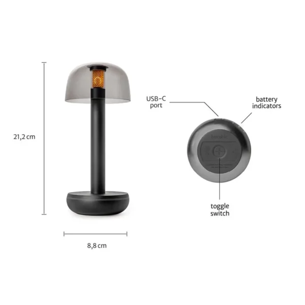 kleine_led_tafellamp_opla_1.webp Store Straluma Kleine LED tafellamp oplaadbaar mat zwart met smoke glas