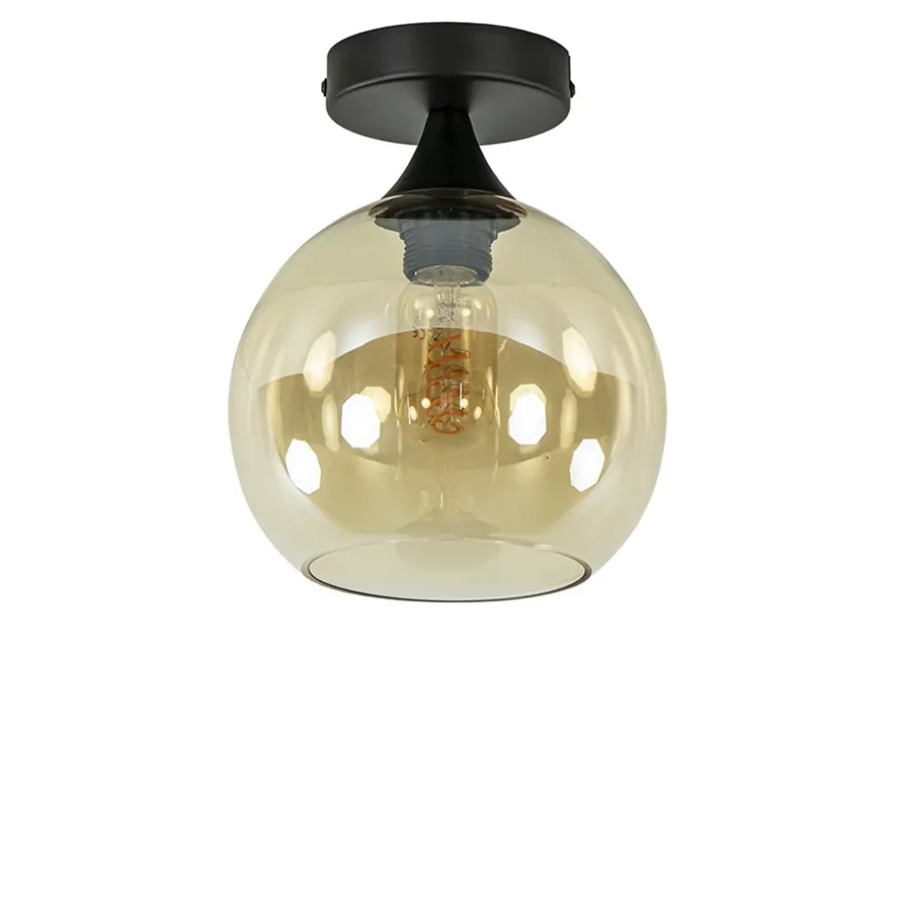 kleine_plafondlamp_zwart__0.webp Flash Sale Straluma Kleine plafondlamp zwart met amber glazen bol