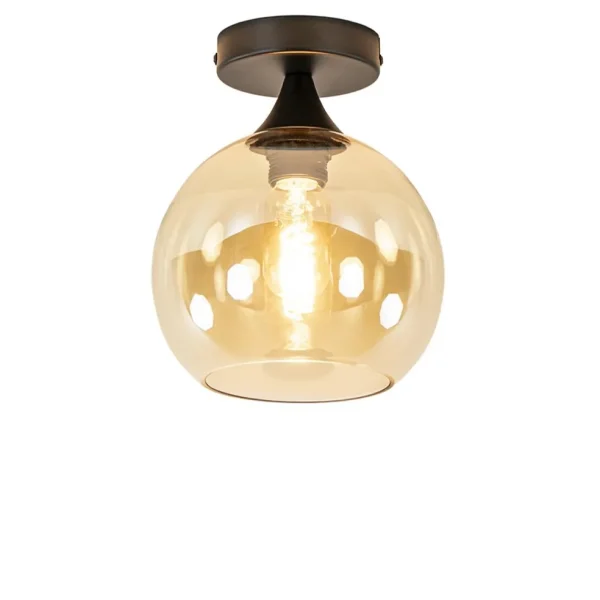 kleine_plafondlamp_zwart__1.webp Flash Sale Straluma Kleine plafondlamp zwart met amber glazen bol