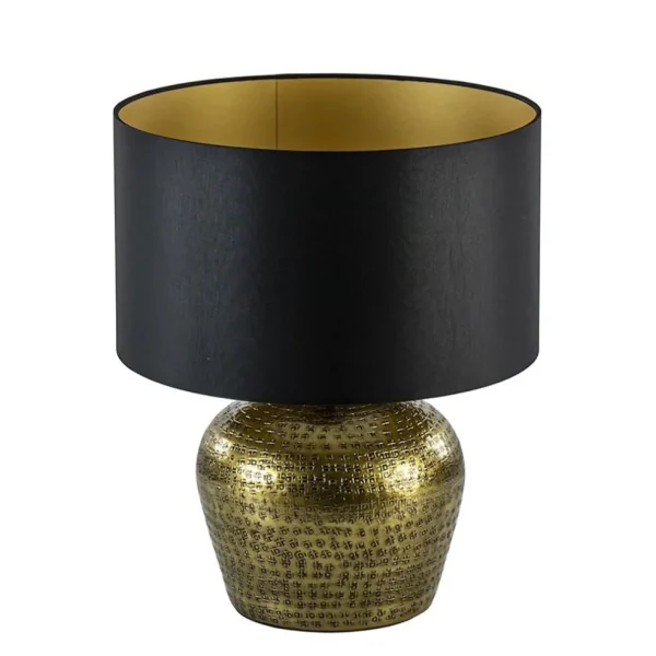 Store Straluma Lampenkap zwart/goud cilinder met gouden binnenzijde, hoogte 20cm, Ø 35cm, warm omgeslagen
