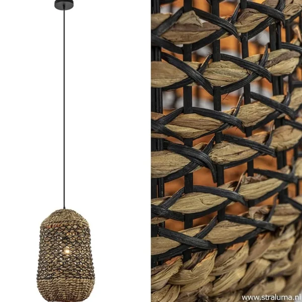 Best Straluma Landelijke hanglamp Tripoli rotan met zwart