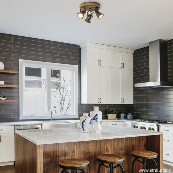 Fashion Straluma Landelijke 3-lichts plafondspot Seed metaal met hout