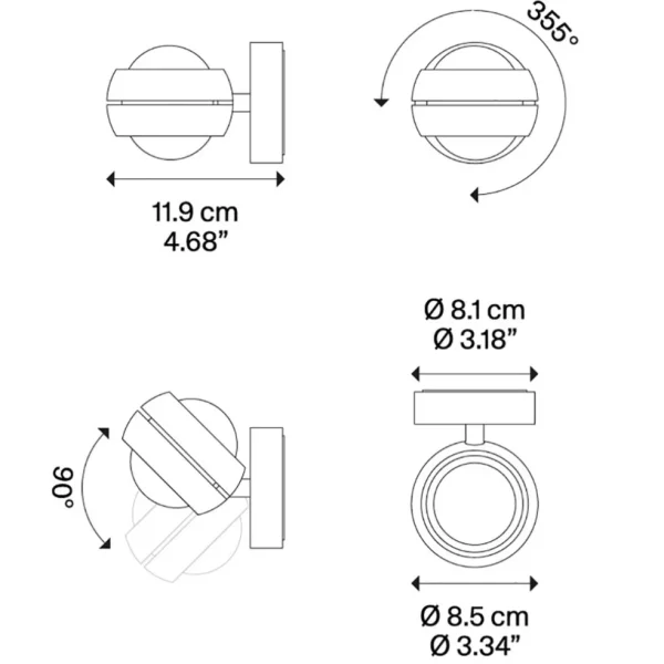led_wandlamp_updown_nauti_1.webp Discount Straluma LED wandlamp up+down Nautilus Mini zwart verstelbaar
