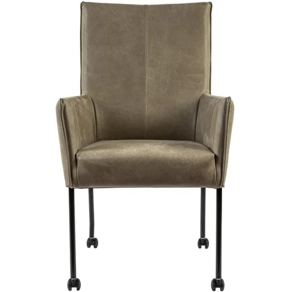 lederen_armstoel_taupe_me_1.webp Hot Straluma Lederen armstoel taupe met zwarte poot en wieltjes