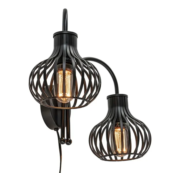 lichts_draad_wandlamp_mat_1.webp Discount Straluma 2-Lichts draad wandlamp mat zwart