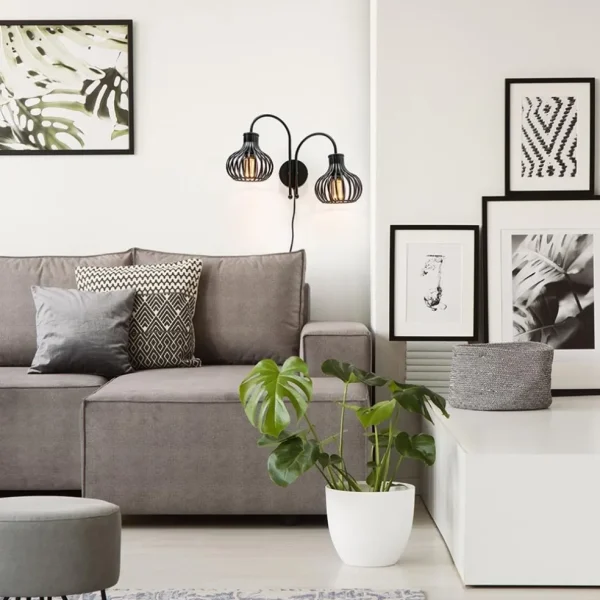 lichts_draad_wandlamp_mat_4.webp Discount Straluma 2-Lichts draad wandlamp mat zwart