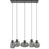 New Straluma 5-Lichts eettafelhanglamp geribbeld smoke glas met zwart
