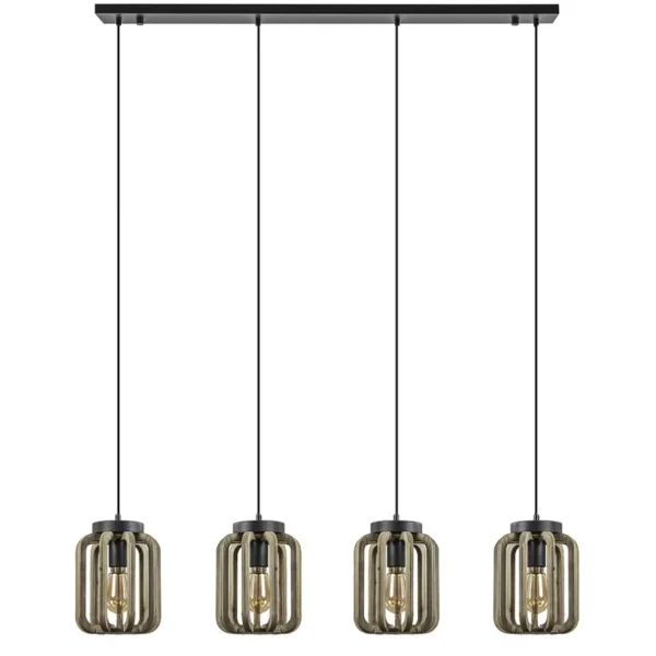 lichts_eettafelhanglamp_m_0-1.webp New Straluma 4-Lichts eettafelhanglamp mat zwart met ruw hout