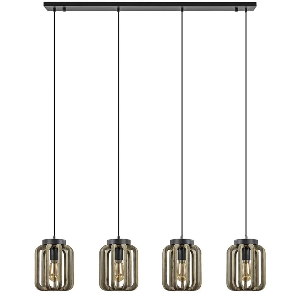 lichts_eettafelhanglamp_m_0-1.webp New Straluma 4-Lichts eettafelhanglamp mat zwart met ruw hout