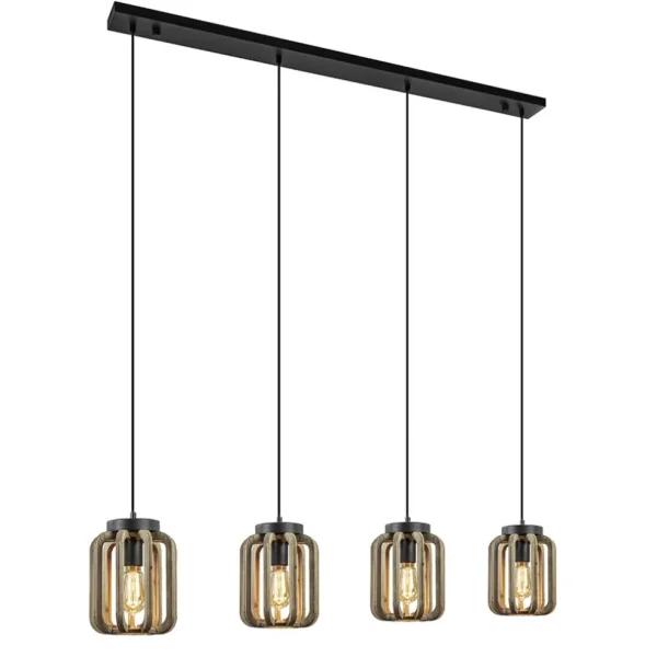lichts_eettafelhanglamp_m_1-1.webp New Straluma 4-Lichts eettafelhanglamp mat zwart met ruw hout