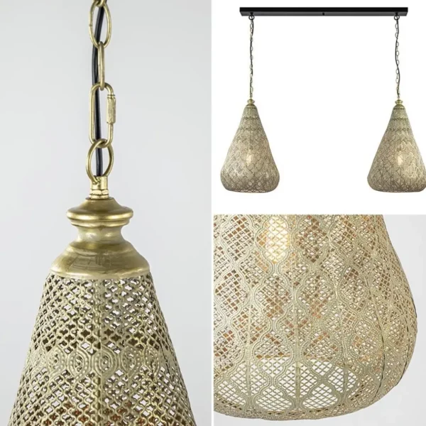 Fashion Straluma 2-Lichts eettafelhanglamp mat goud/zwart oriental