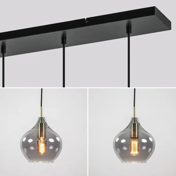 lichts_eettafelhanglamp_r_3.webp Online Straluma 5-Lichts eettafelhanglamp Rakel antiek brass met smoke glas
