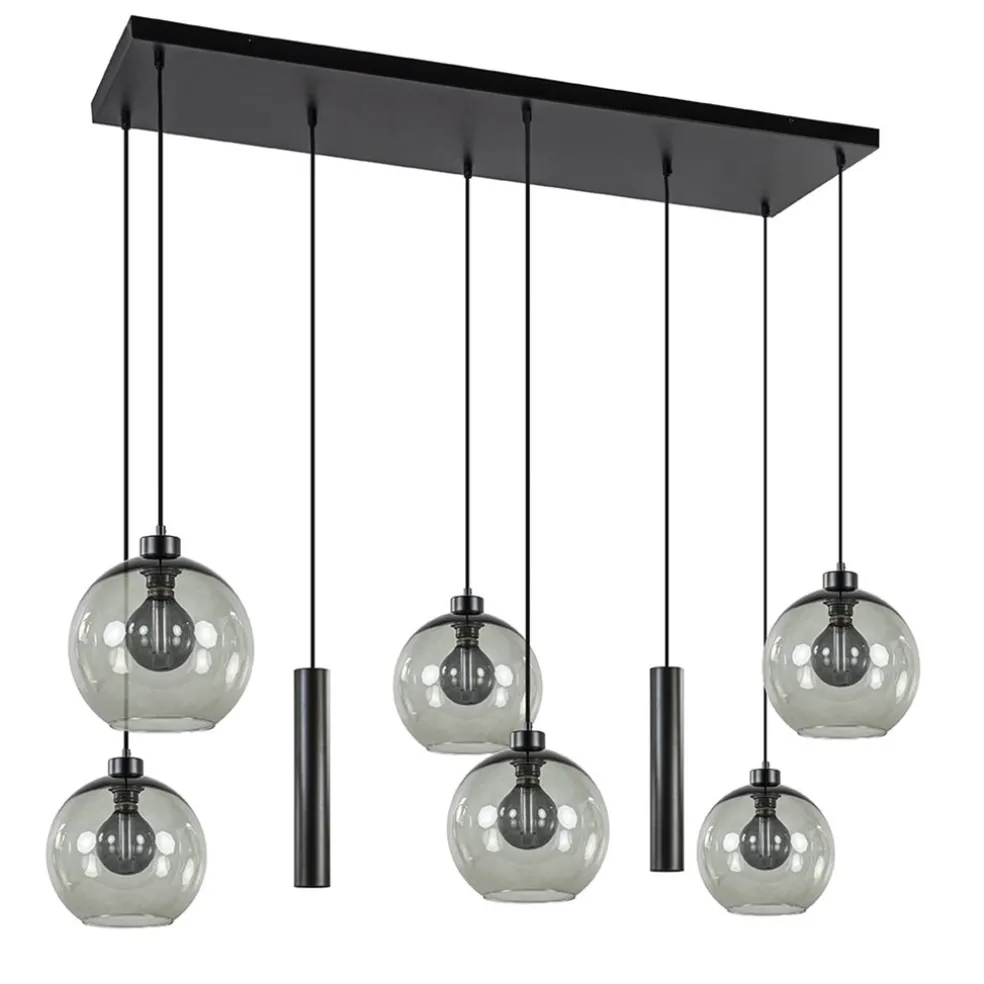 lichts_eettafelhanglamp_s_0-1.webp Discount Straluma 8-Lichts eettafelhanglamp smoke glas + GU10 spots