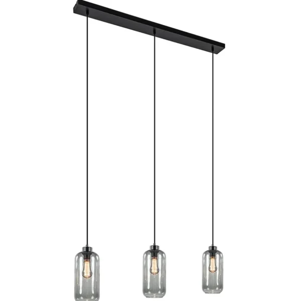 Hot Straluma 3-Lichts eettafelhanglamp smoke glas cilinder