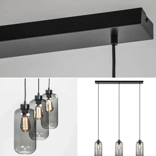 Hot Straluma 3-Lichts eettafelhanglamp smoke glas cilinder