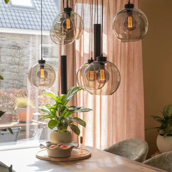 Discount Straluma 8-Lichts eettafelhanglamp smoke glas + GU10 spots
