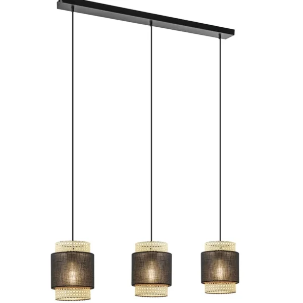 lichts_eettafelhanglamp_w_1.webp Outlet Straluma 3-Lichts eettafelhanglamp webbing met zwart