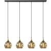 Hot Straluma 4-Lichts eettafelhanglamp zwart/goud met amber glazen bollen