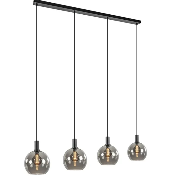 lichts_eettafelhanglamp_z_1-4.webp Shop Straluma 4-lichts eettafelhanglamp zwart met smoke glazen bollen