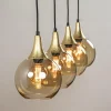 Hot Straluma 4-Lichts eettafelhanglamp zwart/goud met amber glazen bollen