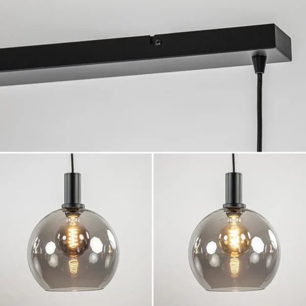 lichts_eettafelhanglamp_z_3-4.webp Shop Straluma 4-lichts eettafelhanglamp zwart met smoke glazen bollen