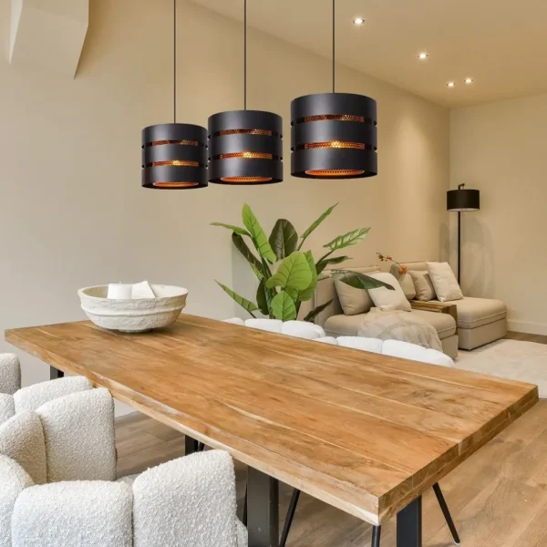 lichts_eettafelhanglamp_z_4.webp Outlet Straluma 3-Lichts eettafelhanglamp zwart met goud