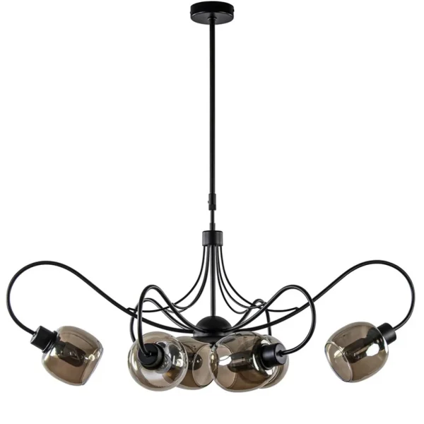 lichts_hanglamp_mat_zwart_0.webp Sale Straluma 6-Lichts hanglamp mat zwart met smoke glazen kappen