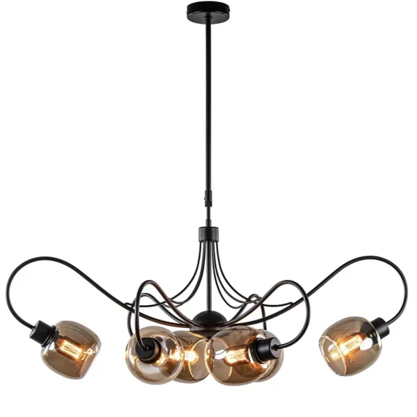 lichts_hanglamp_mat_zwart_1.webp Sale Straluma 6-Lichts hanglamp mat zwart met smoke glazen kappen