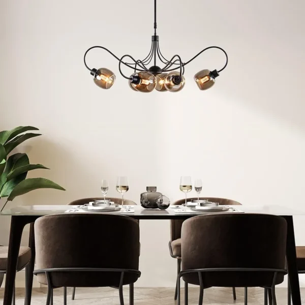lichts_hanglamp_mat_zwart_4.webp Sale Straluma 6-Lichts hanglamp mat zwart met smoke glazen kappen