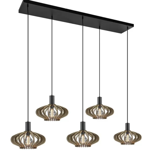 lichts_hanglamp_zwart_met_1-5.webp New Straluma 5-Lichts hanglamp zwart met naturel houten kappen