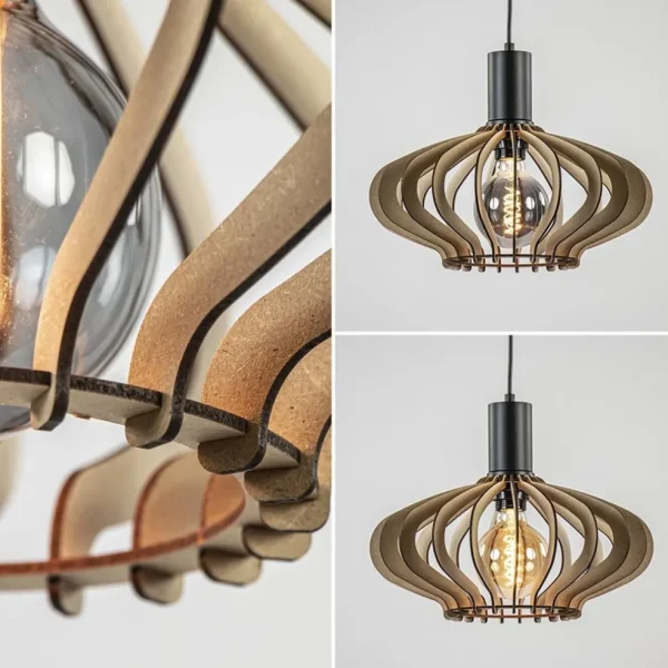 lichts_hanglamp_zwart_met_3-4.webp New Straluma 5-Lichts hanglamp zwart met naturel houten kappen