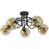 lichts_klassieke_plafondl_0.webp Sale Straluma 5-Lichts klassieke plafondlamp zwart met amber glazen bollen