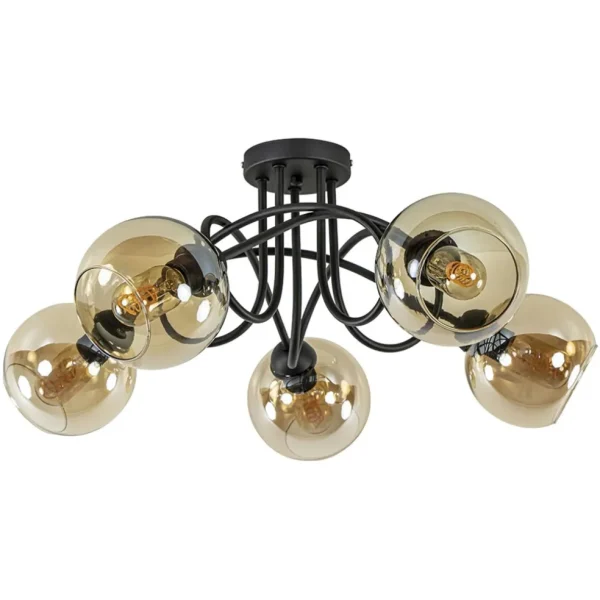 lichts_klassieke_plafondl_0.webp Sale Straluma 5-Lichts klassieke plafondlamp zwart met amber glazen bollen
