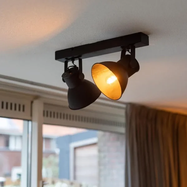 lichts_metalen_plafondlam_4.webp Outlet Straluma 2-Lichts metalen plafondlamp Eliano mat zwart