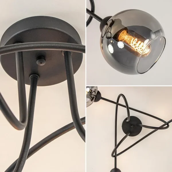 Hot Straluma 3-Lichts plafondlamp zwart met smoke glazen bollen
