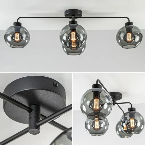 lichts_plafondlamp_zwart__2.webp Discount Straluma 4-Lichts plafondlamp zwart met smoke glazen bollen