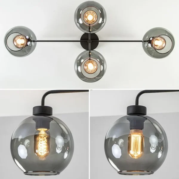 lichts_plafondlamp_zwart__3.webp Discount Straluma 4-Lichts plafondlamp zwart met smoke glazen bollen