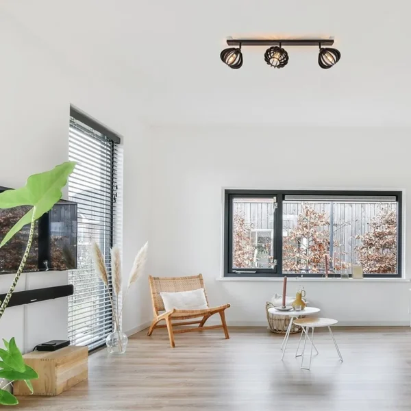 Sale Straluma 3-Lichts plafondlamp zwart met verstelbare houten kappen