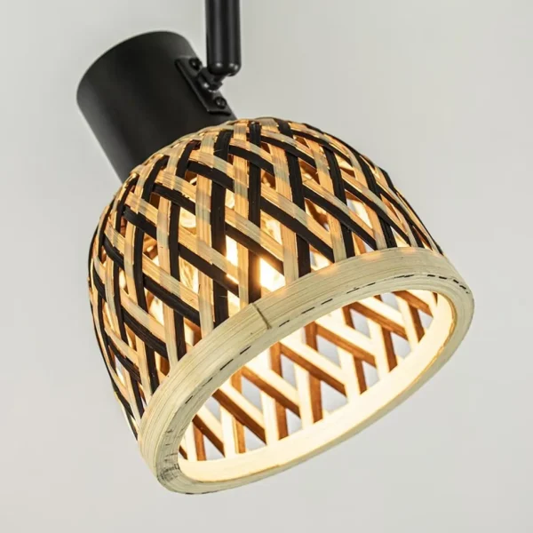 Store Straluma 2-Lichts plafond/wandlamp zwart met bamboe kappen