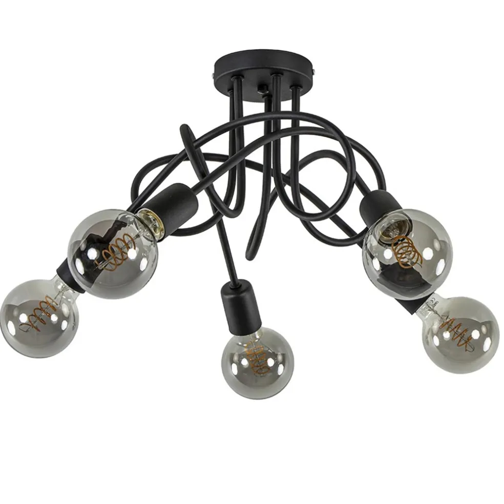 Clearance Straluma 5-Lichts retro plafondlamp mat zwart