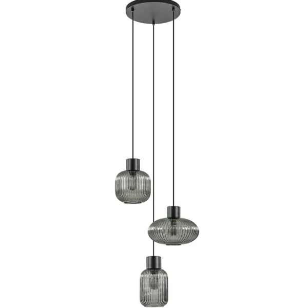 lichts_ronde_eettafelhang_0.webp Outlet Straluma 3-Lichts ronde eettafelhanglamp zwart met smoke glas