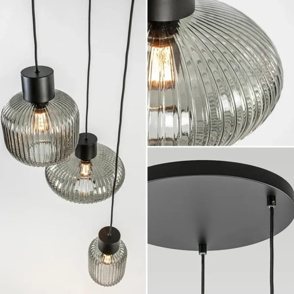 lichts_ronde_eettafelhang_2.webp Outlet Straluma 3-Lichts ronde eettafelhanglamp zwart met smoke glas