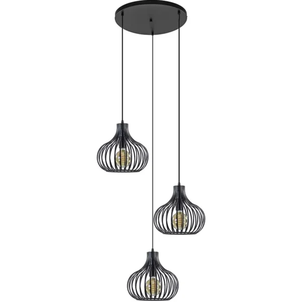 Hot Straluma 3-Lichts ronde hanglamp met zwarte draadkappen