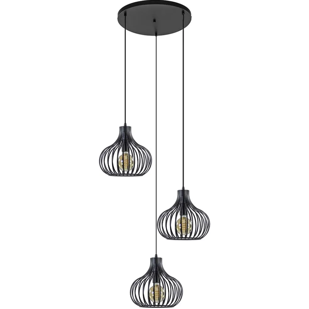 lichts_ronde_hanglamp_met_0.webp Hot Straluma 3-Lichts ronde hanglamp met zwarte draadkappen