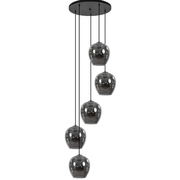 lichts_ronde_hanglamp_zwa_0-2.webp Best Sale Straluma 5-Lichts ronde hanglamp zwart met smokey glas