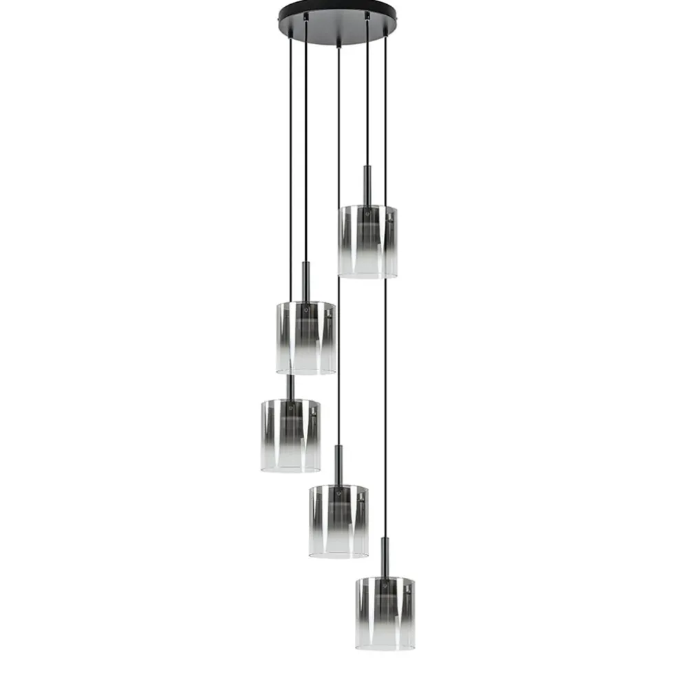 lichts_ronde_hanglamp_zwa_0.webp Flash Sale Straluma 5-Lichts ronde hanglamp zwart met titanium/helder glas