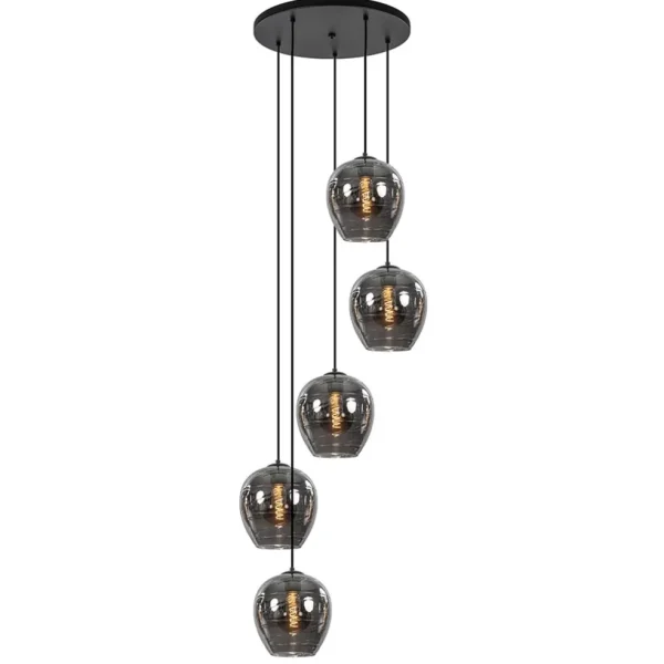 lichts_ronde_hanglamp_zwa_1-2.webp Best Sale Straluma 5-Lichts ronde hanglamp zwart met smokey glas