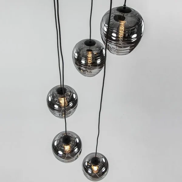 lichts_ronde_hanglamp_zwa_2-2.webp Best Sale Straluma 5-Lichts ronde hanglamp zwart met smokey glas